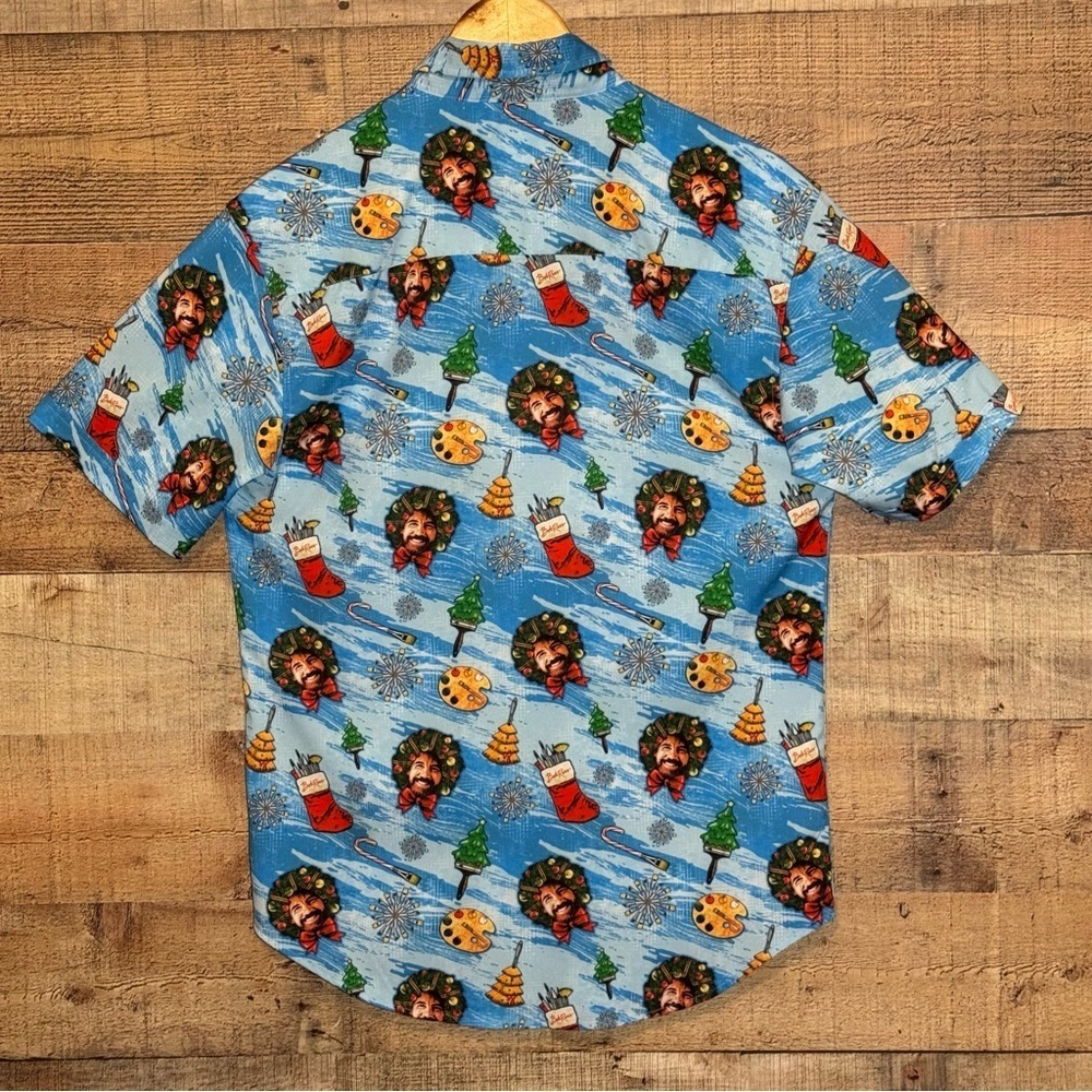 RSVLTS X Bob Ross Christmas Holiday Button Up Top Artsy Funky Men’s size Small - Picture 2 of 10